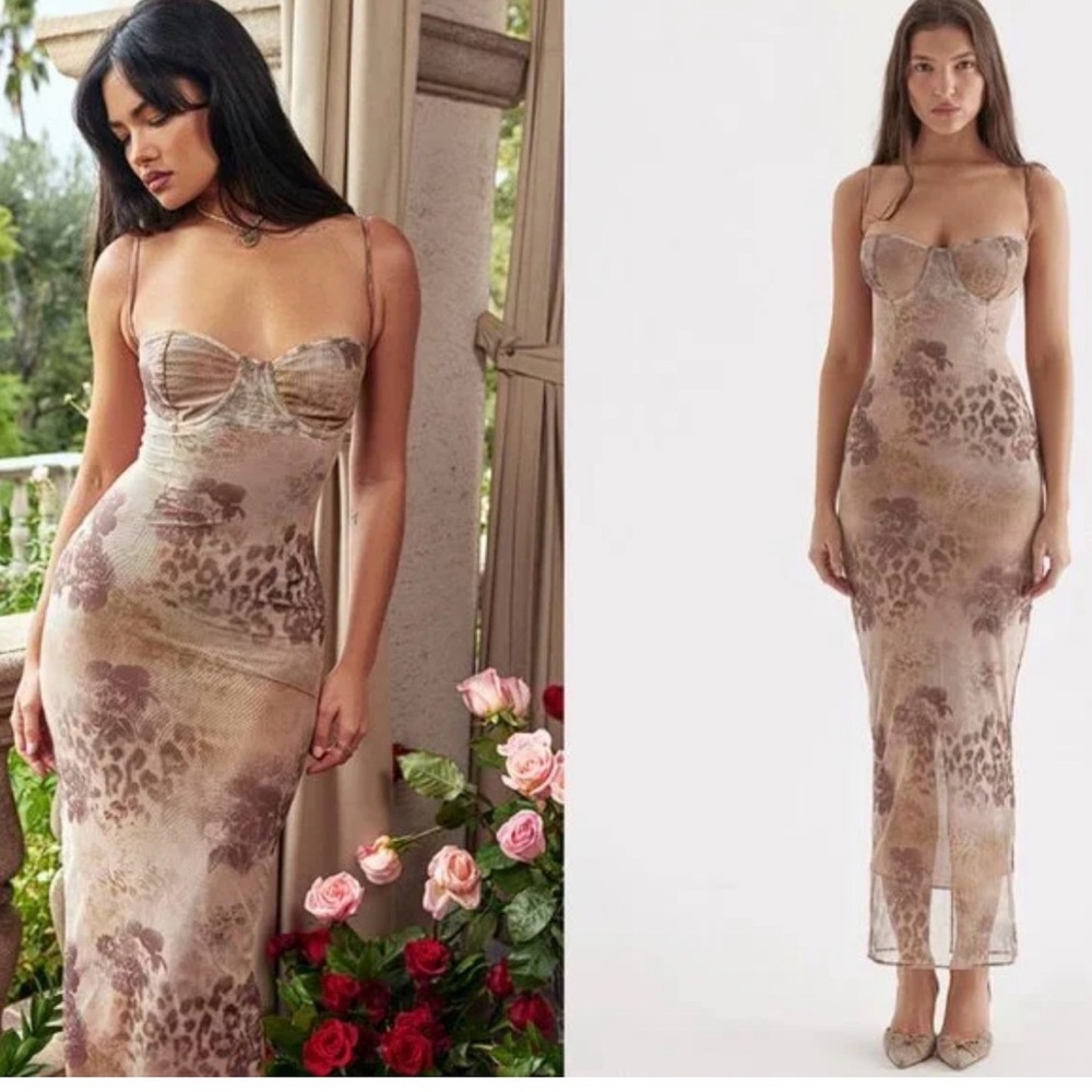 Floral Maxi Dress in Brown and Cream